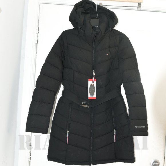 BLACK NWT Ladies' Belted Puffer Jacket Tommy Hilfiger - Picture 2 of 16